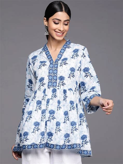 Buy Blue Printed Cotton A-Line Kurti Online at Rs.324 | Libas