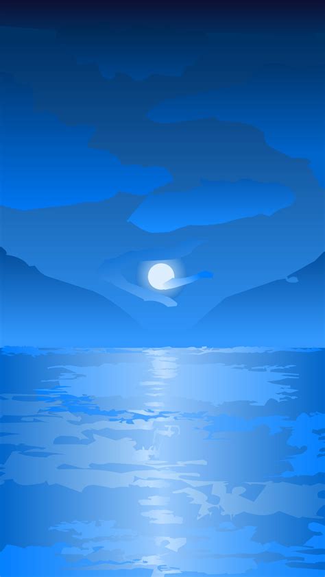 Night ocean vector illustration. Moonlight at sea for graphic ...