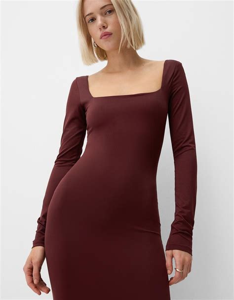 Long sleeve midi dress - Women | Bershka
