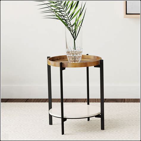 Latitude Run® Cowper Natural And Black Round End Table, Durable Mango ...