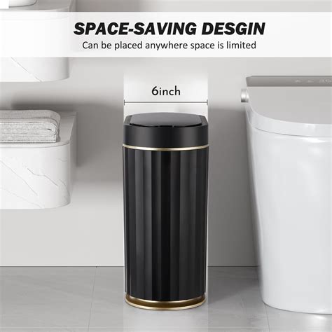 Black Bathroom Trash Can with Lid - ELPEHCO 2 Gallon Sensor Trash Bin ...