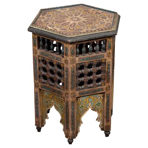 Syrian Moorish Style Hexagonal Side Table with Mother of Pearl and Bone ...