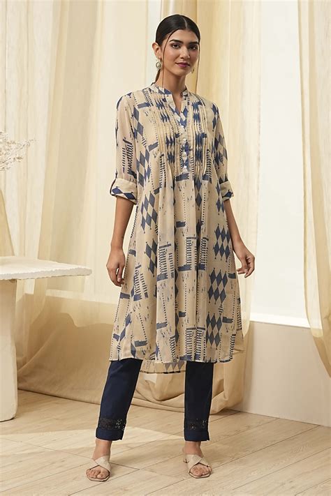 Buy Beige Printed A-Line Kurta Online at Biba Global