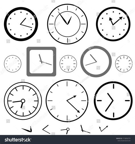 Set Watches Dials Hands Black Outlines: illustrazione stock 1715850775 | Shutterstock