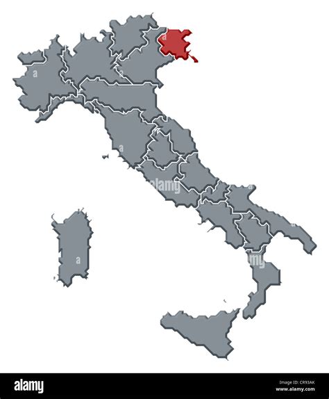 Political map of Italy with the several regions where Friuli-Venezia ...