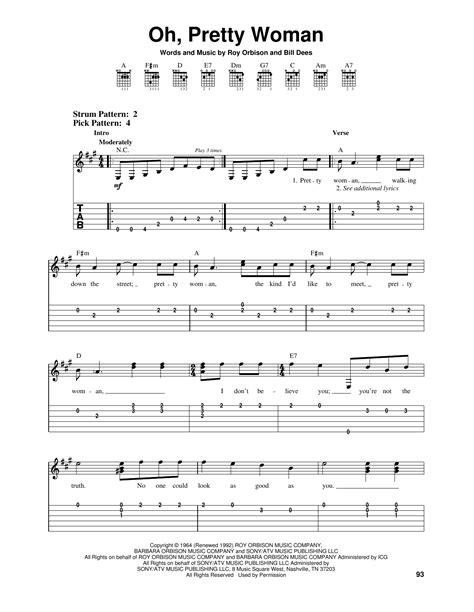 Oh, Pretty Woman by Roy Orbison Sheet Music for Easy Guitar Tab at ...