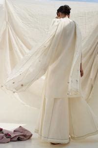 Buy Off White Chanderi Silk, Georgette, Chanderi, Organza Pearls ...