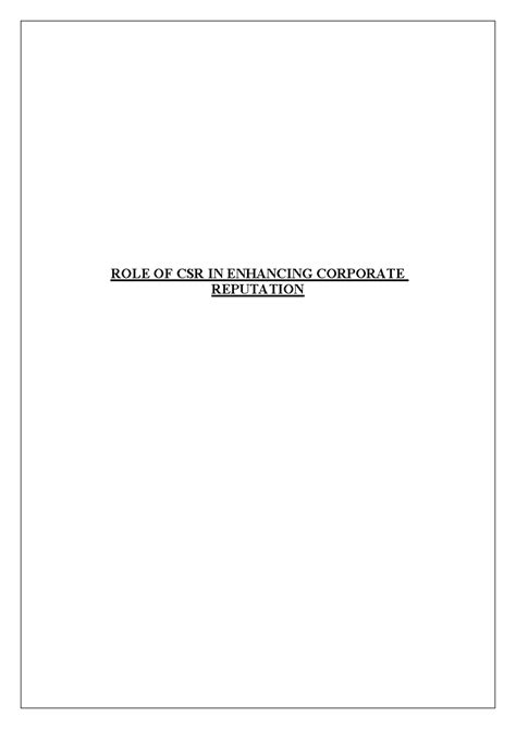 ROLE OF CSR IN Enhancing Corporate Reputation - Product Brand ...