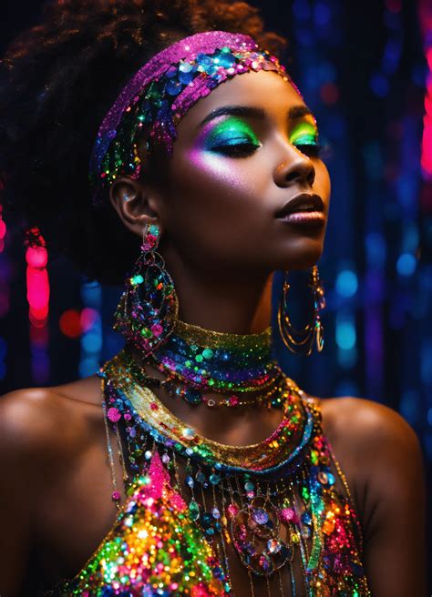 Lexica - Neon color black girl with glitter effect and a lot of sparkle ...