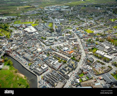 Aerial view, Cathedral of Ennis, city of Ennis, Old Town of Ennis ...