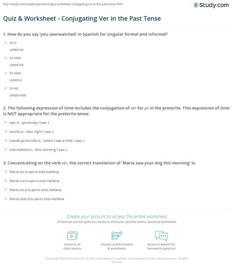 Quiz & Worksheet - Conjugating Ver in the Past Tense | Study.com