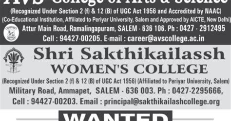 AVS College Salem Assistant Professor Jobs 2019 in Microbiology/Biotech ...