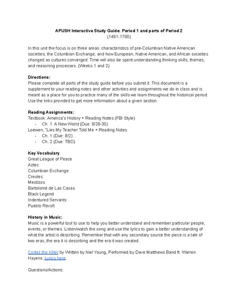 Apush Study Guide Period 1 - APUSH Interactive Study Guide: Period 1 ...