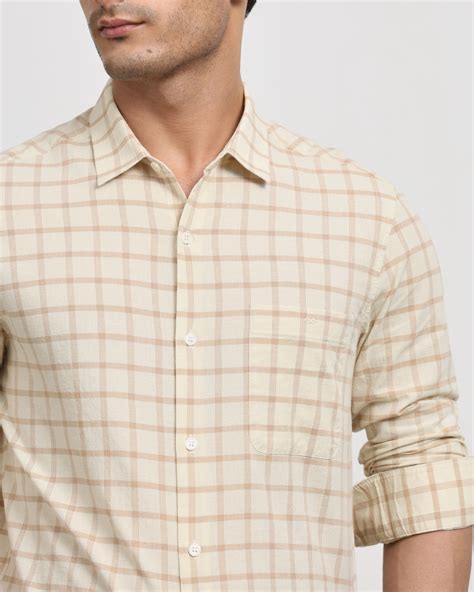 Buy Beige Cotton Linen Check Slim Fit Casual Shirt Online at Muftijeans