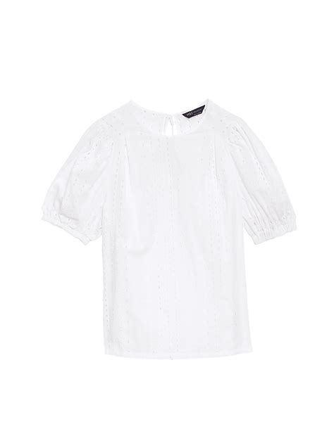 Buy Pure Cotton Broderie Puff Sleeve Blouse at Marks & Spencer