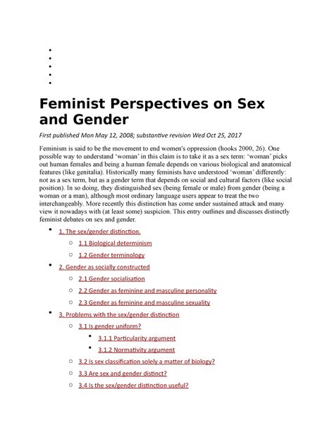 Stanford on feminism theory and practice - Feminist Perspectives on Sex ...