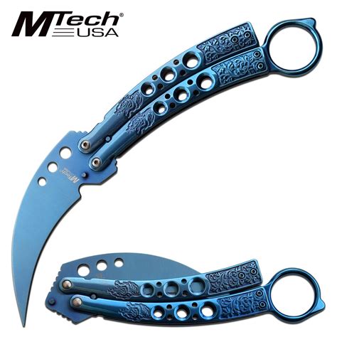Butterfly Trainer 4 Inch Blue Hawkbill Blade Balisong Knife-