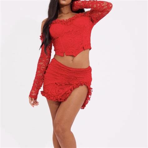 Pretty little thing red two piece set •brand new... - Depop
