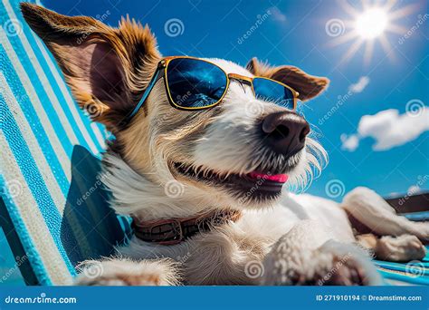 Portret Cute Dog in Sunglasses on the Beach in Sun Summer Day Stock ...