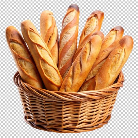 Basket of French baguette transparent background | Premium AI-generated PSD