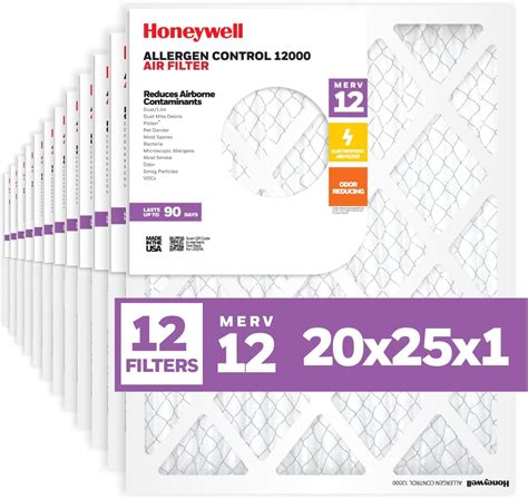 Honeywell 20x25x1 MERV 12 Electrostatic Pleated HVAC AC Furnace Air ...