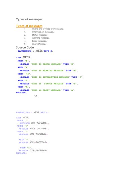 Image result for Message Syntax in ABAP