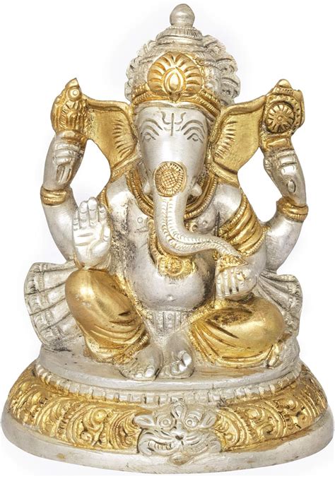 Buy Exotic India Lord Ganesha - Brass Statue - Color Silver Gold Color ...