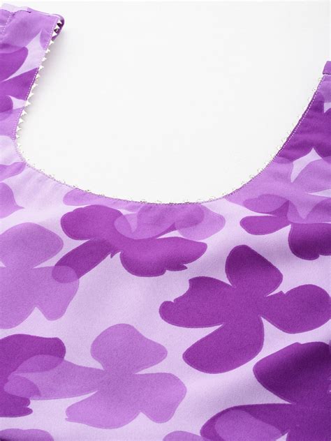 Purple Floral Printed Anarkali Kurta Paired With Tonal Printed Bottom ...