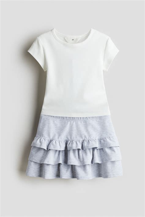2-piece cotton jersey set - White/Grey marl - Kids | H&M IN