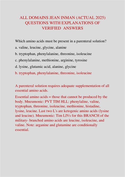 ALL DOMAINS JEAN INMAN (ACTUAL 2025) QUESTIONS WITH EXPLANATIONS OF ...