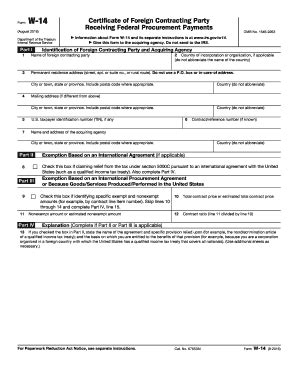 Fillable Online irs Form W-14 (August 2016). Certificate of Foreign ...