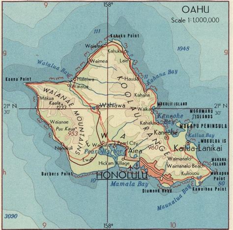 A map of the Island of Oahu in Hawaii, where Honolulu is located : r ...