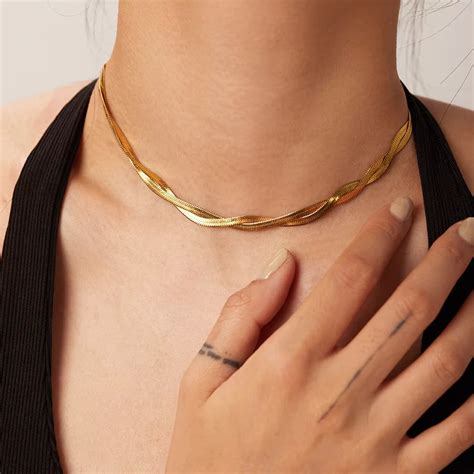 Golden Twist Herringbone Snake Necklace Chain – Lumeera