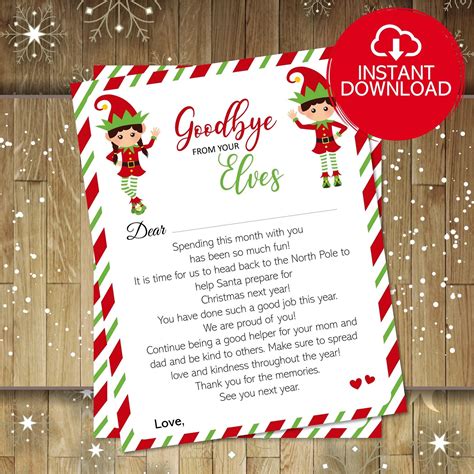 Printable Elves Goodbye Letter, Goodbye From Your Elves Letter, Goodbye ...