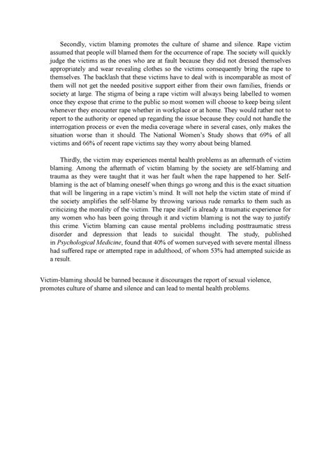Victim blaming - an evaluation on the crime of rape - Secondly, victim ...