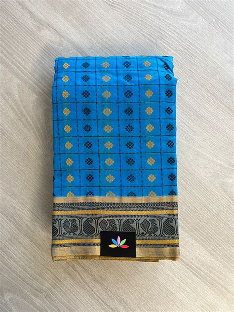 Handwoven 1000 Butta Kanchi Silk Cotton Saree (Blue)-585 – FABK