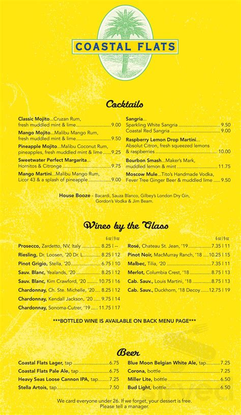 Coastal Flats menu in McLean, Virginia, USA