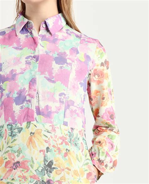 Rareism Women's Caliista Multi Viscose Spread Collar Floral Print Maxi