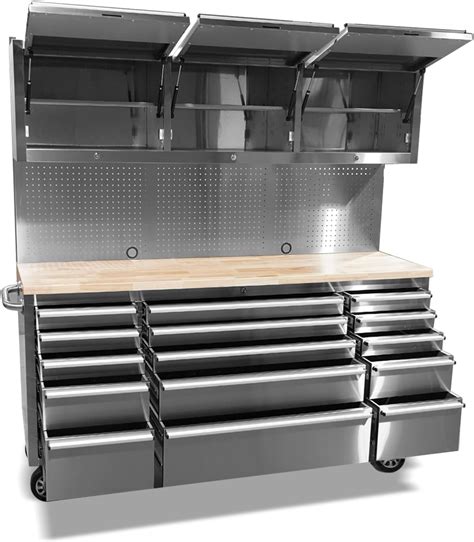 Amazon.com: AnorTrek 72 inch 15 Drawers Tool Chest with 3 Up Cabinet & Pegboard in Stainless ...