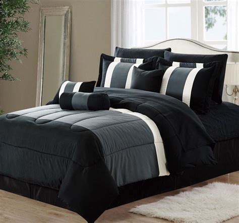 8-Piece Oversized Microfiber Black & Gray Comforter Set with Sheet Set ...