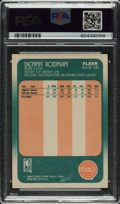 Signed 1988-1989 Fleer Basketball #43 Dennis Rodman Rookie PSA/DNA GEM ...
