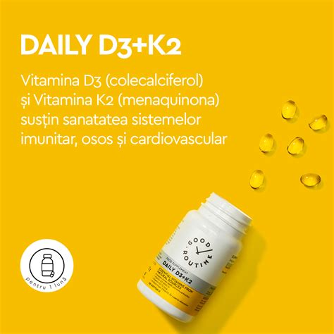 Daily D3+K2 – GOOD ROUTINE – flacon cu 30 capsule gelatinoase moi | Secom
