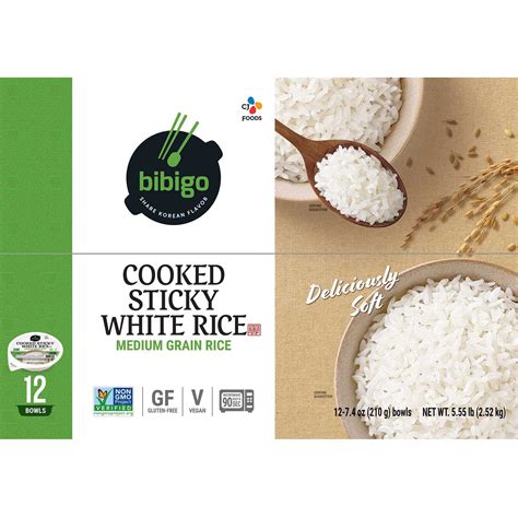bibigo Cooked Sticky White Rice Bowls, 7.4 Ounce, 12 Count ...