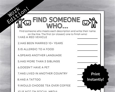 Find Someone Who Game, Party Starter Games, Icebreaker Games, Office ...