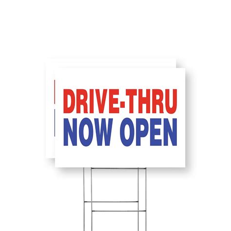 Drive Thru Now Open Yard Sign 2 Pack of 12 Inch x 16 Inch Double Sided Weatherproof Heavy-Duty ...