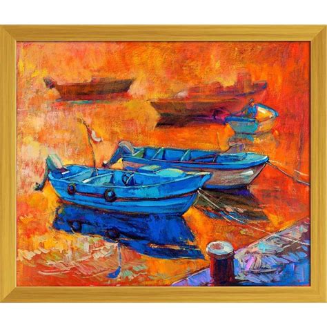 ArtzFolio Artwork of Boats & Jetty D1 Canvas Painting Golden Wood Frame ...
