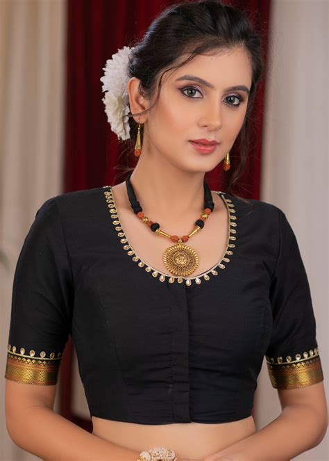 Exclusive black cotton silk blouse with overall hand embroidered madhu ...