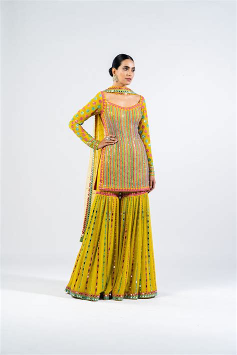 Vvani by Vani Vats - Multi color moss green sharara set - Elahe