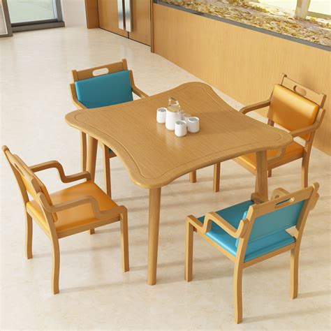 适老化餐桌椅养老院餐厅实木桌椅敬老院食堂老年桌子椅子-阿里巴巴