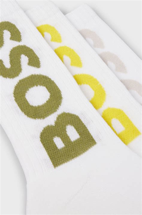 BOSS - Three-pack of short socks with large logos - White